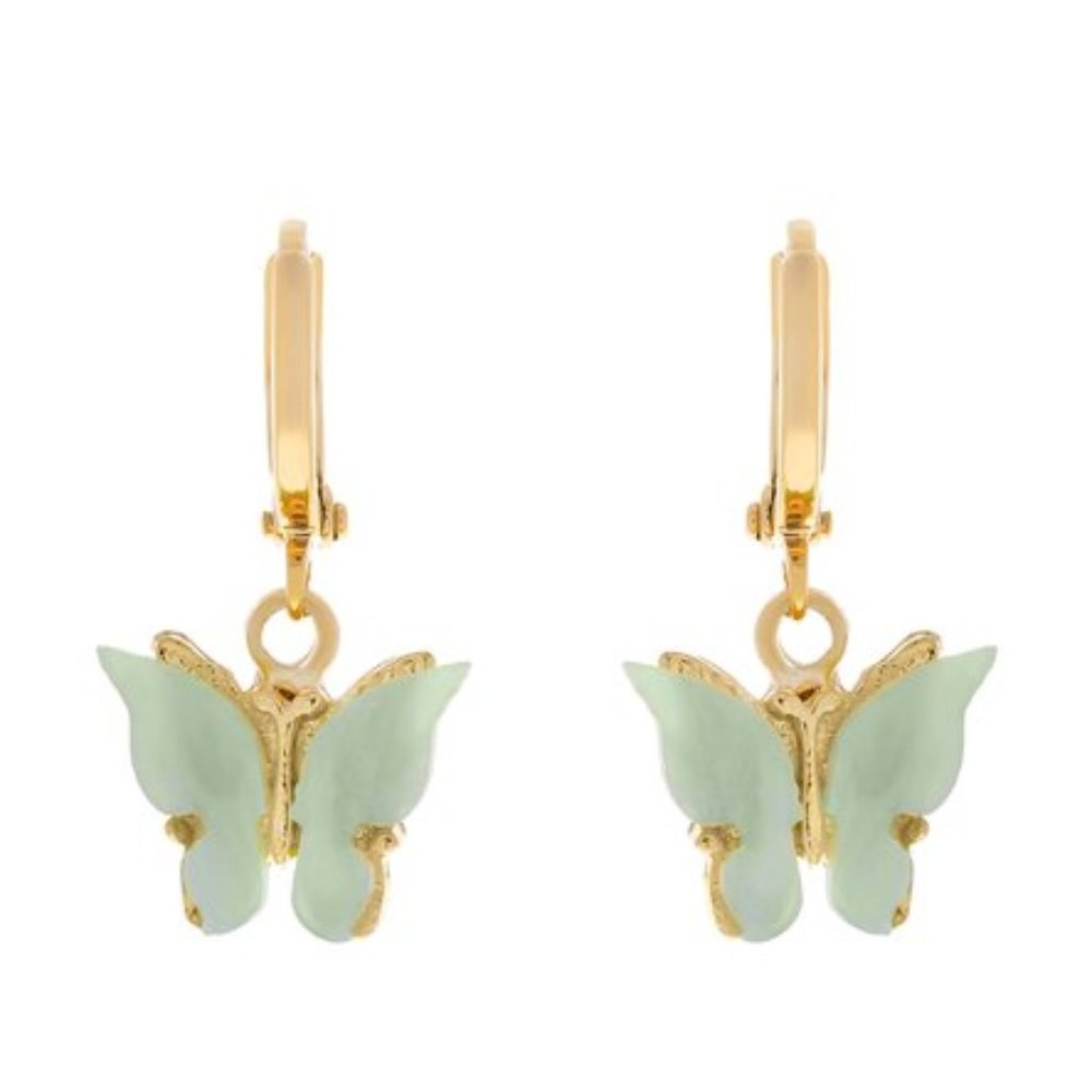 Chvker Dainty Pearl Mint Butterfly Huggie Earrings